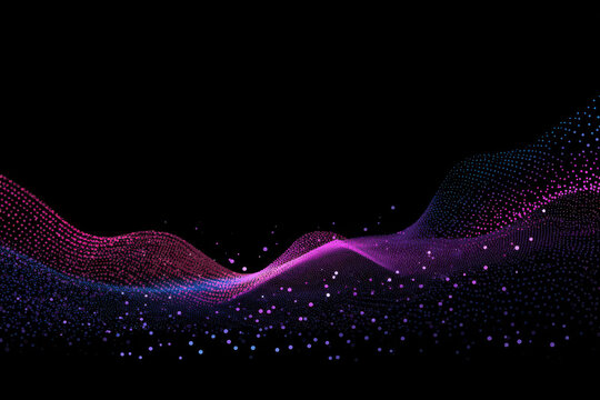 Abstract Digital Waveform Of Pink And Blue Dots Against A Black Background