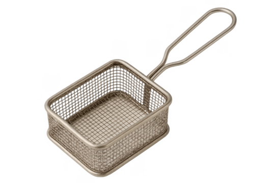 Metal frying basket serving mini food portions