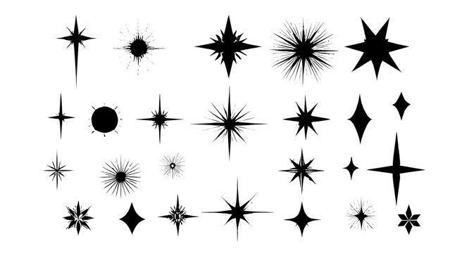 ia generated. Collection of black stars with different shapes and points, illustrated in a graphic style and isolated for decorative or design use.