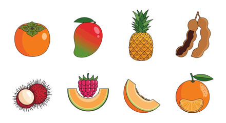 Assortment of vibrant vector fruits for healthy eating and design elements