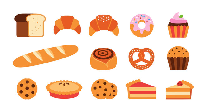 Assorted baked goods collection bread pastries desserts in vector illustration - Powered by Adobe