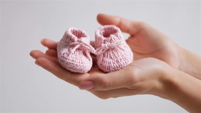 Creating precious memories with adorable handmade pink baby shoes held gently in loving hands