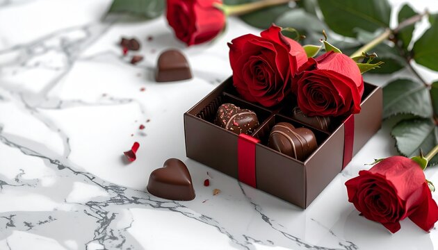 Valentine's Day gift box mockup, _red roses and heart-shaped - Powered by Adobe