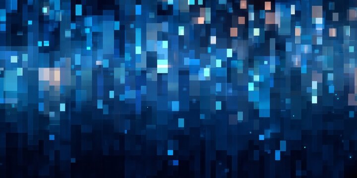 Abstract digital background displays cascading geometric shapes in deep blue tones