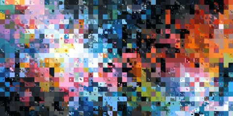 Abstract mosaic structure features vibrant color variations across a wide field