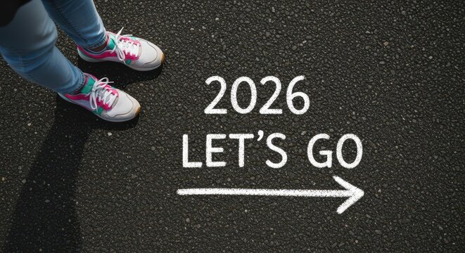 2026 lets go painted on asphalt with shoes future goals concept