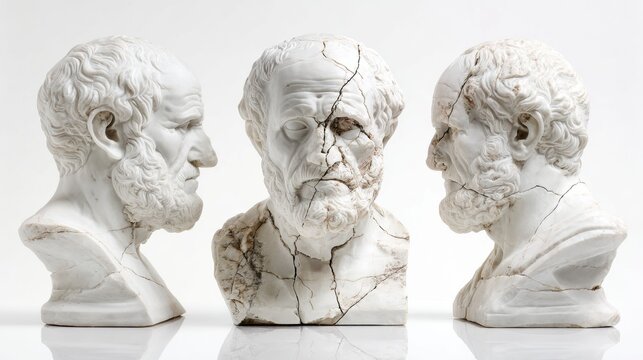 Classical marble busts reflecting wisdom and decay - Powered by Adobe