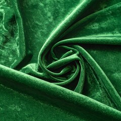 Luxurious Emerald Green Velvet Fabric with Soft Texture and Elegant Draping.