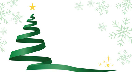 Festive holiday cheer with a green ribbon Christmas tree and delicate snowflakes, perfect for modern Christmas cards and seasonal promotions