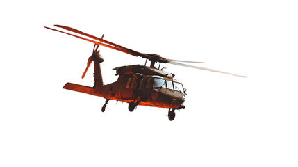 Military helicopter in flight against a dark night sky