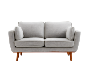 Cozy textured two seater sofa with wooden legs on black background