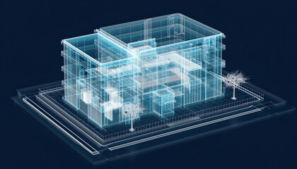 Architectural Blueprint: A detailed digital blueprint of a modern building, showcasing intricate architectural details and innovative design, ready for visualization