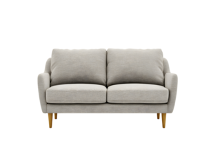 Elegant two seater sofa with decorative cushions and gold legs