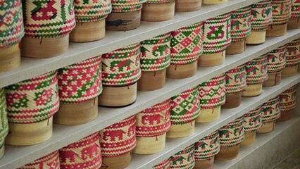 Bamboo basket for sticky rice.
