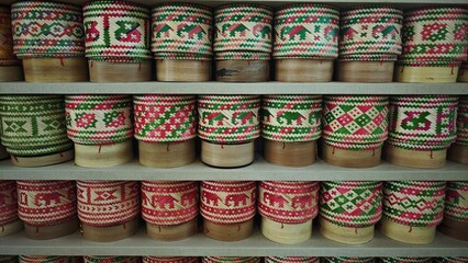 Bamboo basket for sticky rice.