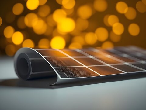Flexible Thin Film Solar Panel Texture with Bokeh Lights in Ethereal Lighting