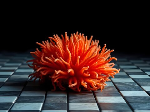 Vibrant Coral Reef Close-Up with Checkerboard Pattern and Embossed Texture