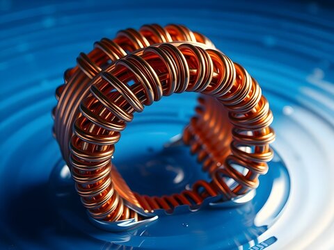 Copper Coil Winding in Electric Motor with Blue Ripple Surface