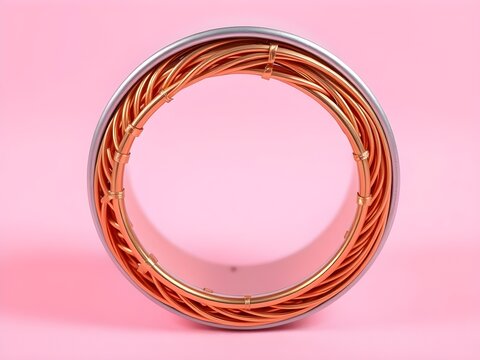 Copper Coil Winding of Electric Motor on Pink Background, High-Res