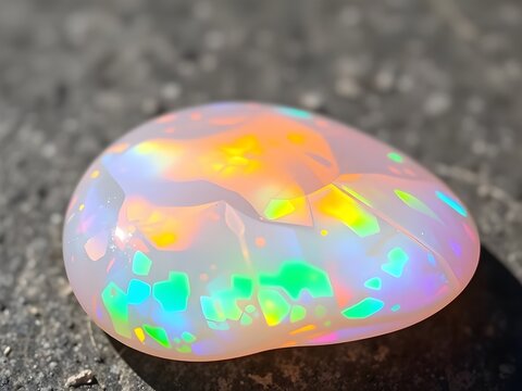 Colorful Opal Stone with Iridescent Play in Bright Sunlight