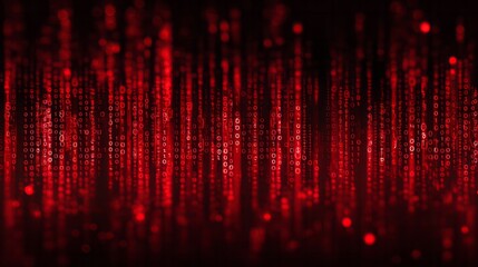 Streams of glowing digital numbers cascade downwards against a dark background