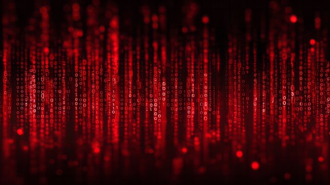 Streams of glowing digital numbers cascade downwards against a dark background