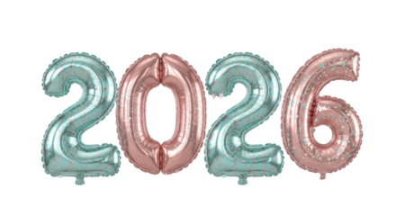 Happy New Year 2026 Celebration Balloons Isolated on White Background - Festive Event Decoration