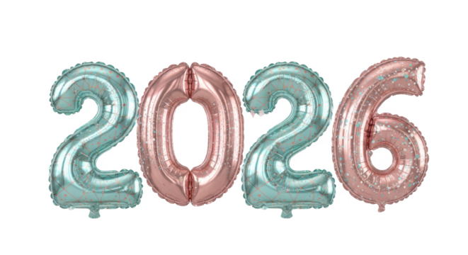 Happy New Year 2026 Celebration Balloons Isolated on White Background - Festive Event Decoration