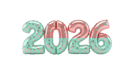 Festive 2026 Balloon Decoration for Celebration and New Year, Isolated on White