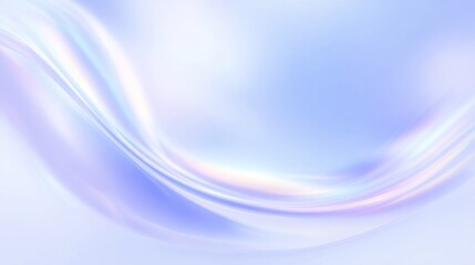 Smooth iridescent wave pattern flows across a soft blue and white abstract background