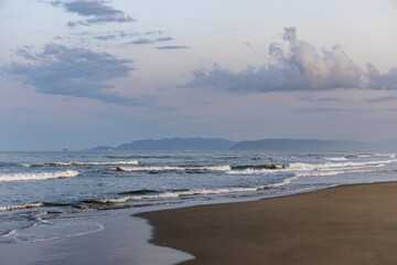 Morning surf, seascape. Tyrrhenian Sea, Italy, Viareggio.