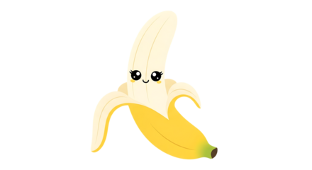 Cute banana with big eyes isolated on transparent background, a funny fruit