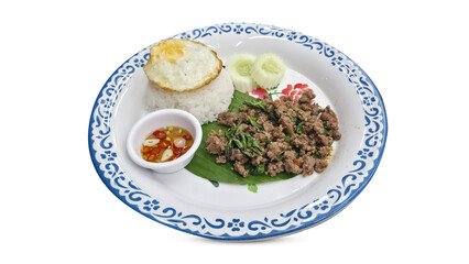 Thai basil stir-fried beef with rice and fried egg