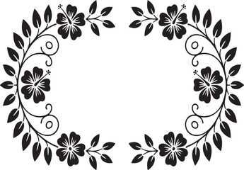 Decorative Symmetrical Hibiscus Flower and Leaf Border
