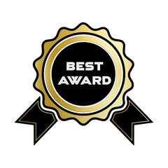 Illustration of a gold best award badge with black ribbon tails