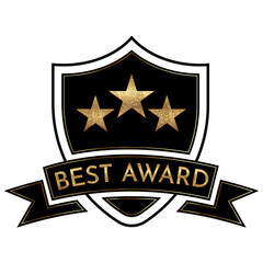 Black and gold best award badge with three stars on a black shield