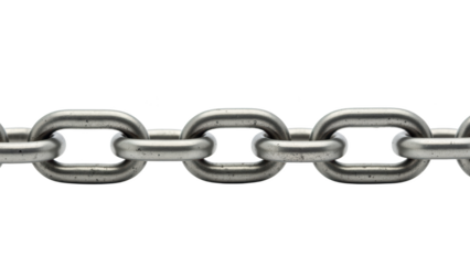 Metal chain link, strong and durable, used in various applications, showcasing shiny surface and interlocking design
