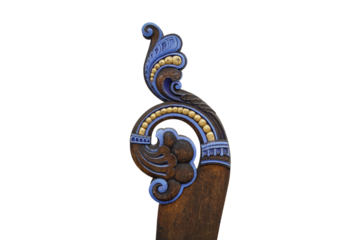 Intricate Oseberg Style Viking Ship Carving Detail Blue Gold Ornament, Tønsberg, Norway