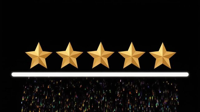 Five Golden Stars Rating Reveal Animation on Black Background 4K