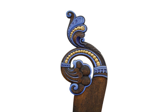 Intricate Oseberg Style Viking Ship Carving Detail Blue Gold Ornament, T&oslash;nsberg, Norway