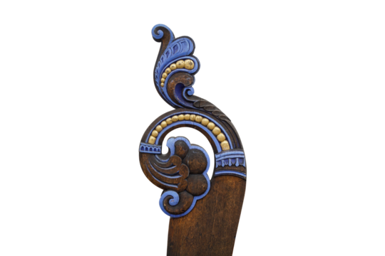 Intricate Oseberg Style Viking Ship Carving Detail Blue Gold Ornament, Tønsberg, Norway