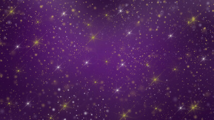 Purple  Christmas Glitter Background with Sparkling Light Bokeh, Glowing Purple Holiday Sparkle Background with Stars and Bokeh