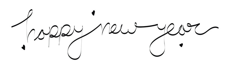 Elegant happy new year wishes in black script with small heart accents on white