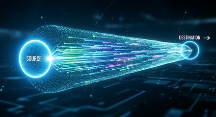 Data flow from a source to a destination, visualized as a light tunnel.