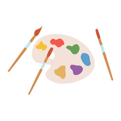 Flat Illustration of Paint Brush and Palette with Colors