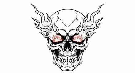 Scary Skull with Fiery Eyes and Flames.