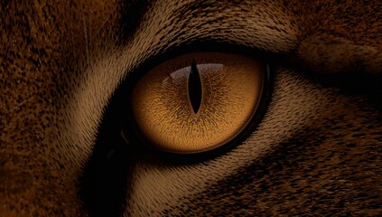 Showing single feline eye capturing corneal glint in macro closeup, revealing amber iris and pupil