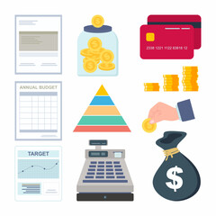 Flat Illustration of Personal Budget and Savings Icon Set