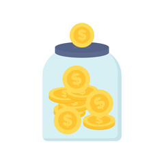 Flat Illustration of Coin Jar for Savings