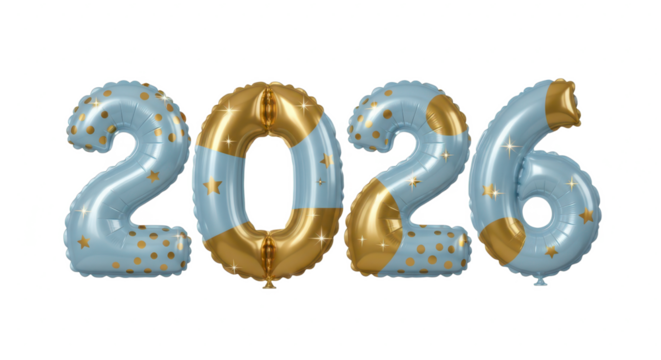 Isolated 3D illustration of the year 2026 in a glossy pink finish, adorned with elegant silver leaf details for a festive design